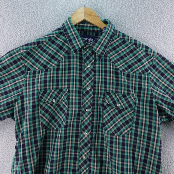 Vintage Plains Western Wear - Chemise boutonnée à carreaux bleus perlés - XXL pour hommes - Chemise boutonnée Rodeo Cowboy - France